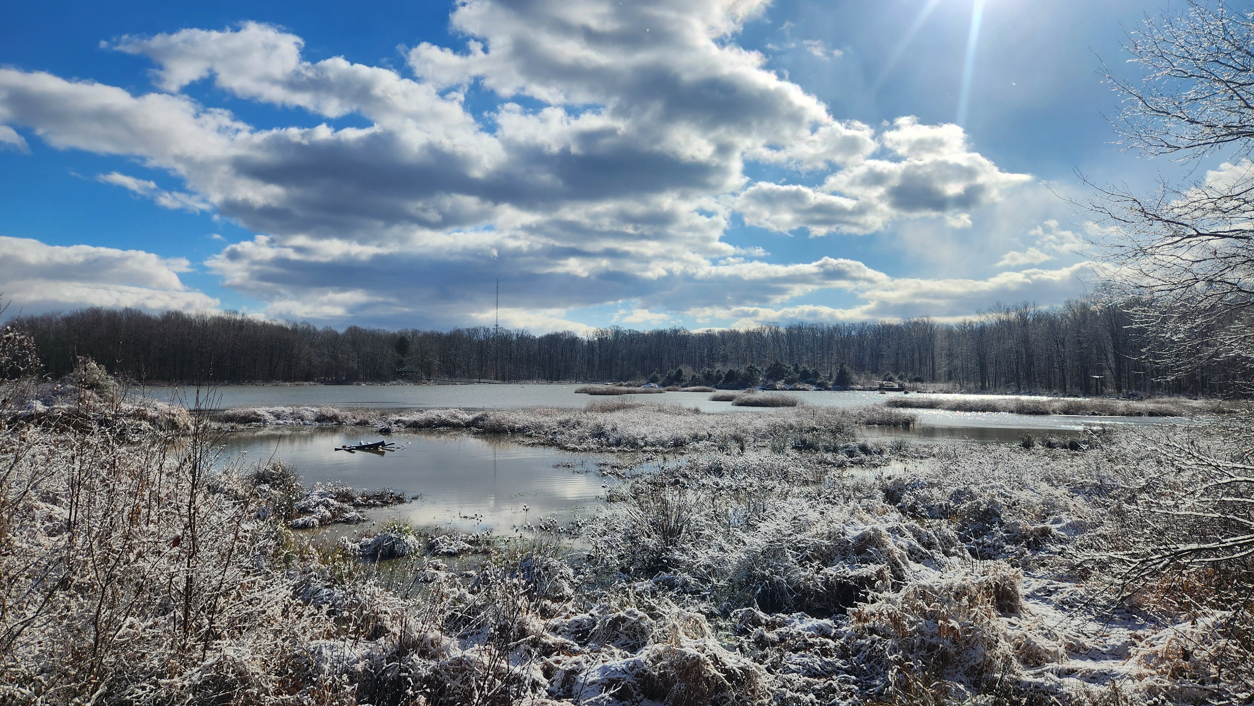 wintry white view of a lake