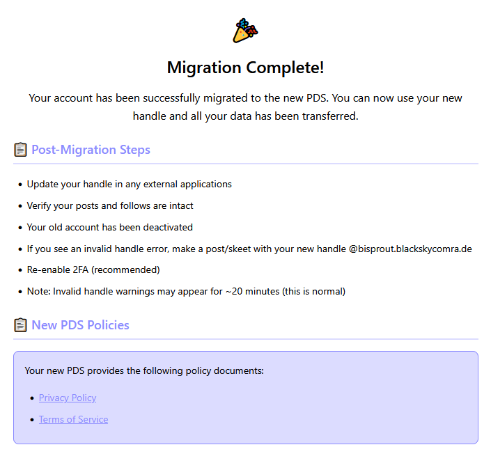 screenshot showing migration is complete