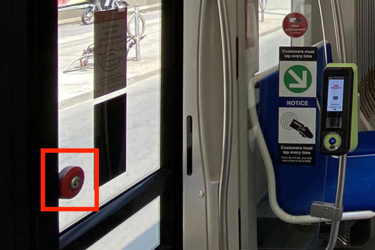 Toronto streetcar interior, with Open Door button highlighted