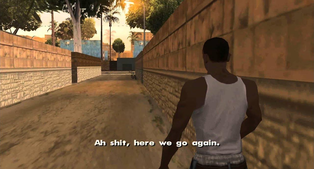 meme image from GTA saying "ah shit, here we go again"