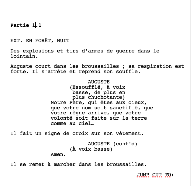 Extrait du script de La Faim de la Meute, sur Fade In.