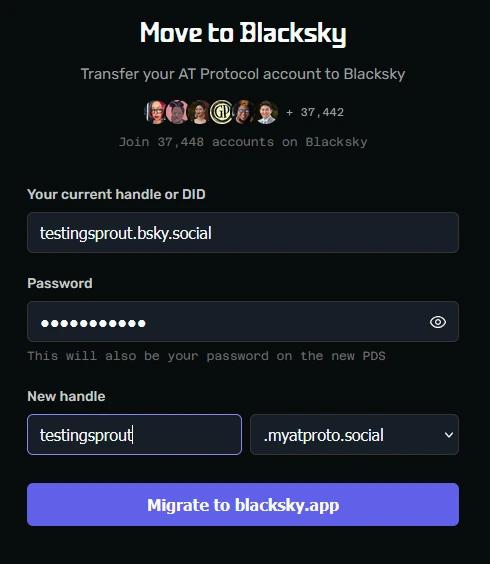 Screenshot of the Move to Blacksky page, showing how to fill out the form.