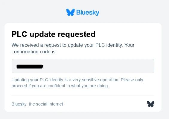 Screenshot of an email from Bluesky with your confirmation code.